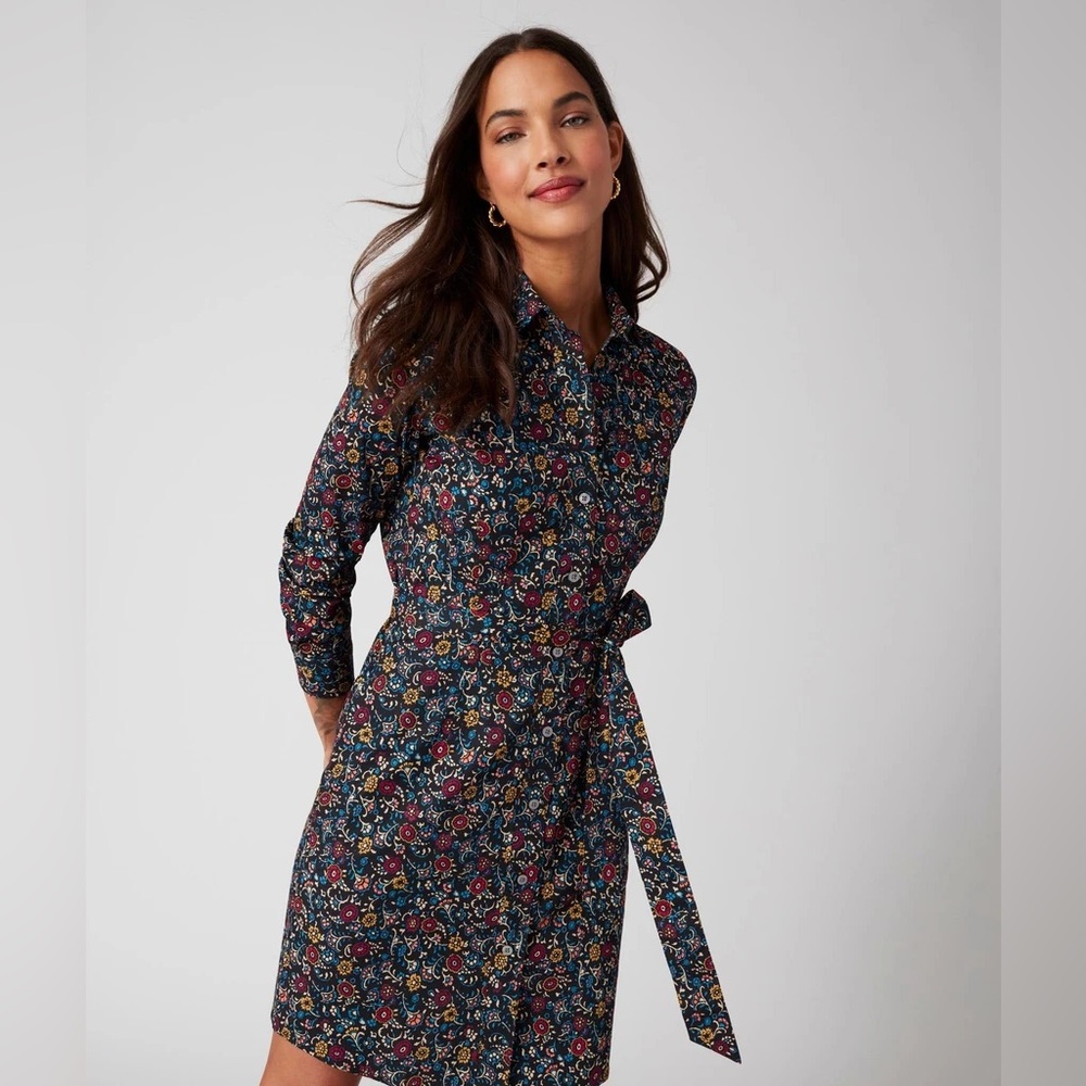 UNTUCKit Sydney Floral Long-Sleeve Button Down Shirt Midi Dress Belted